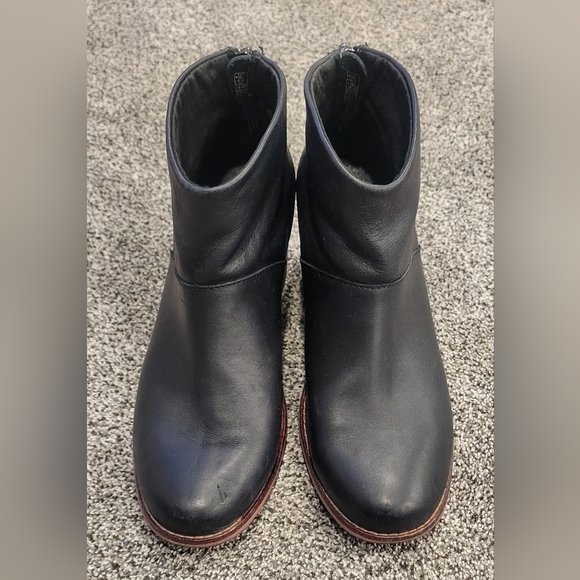 TOMS Leila Boots Size 8 Black Chunky Leather Block Heel Back Zip Tassel - Picture 9 of 11